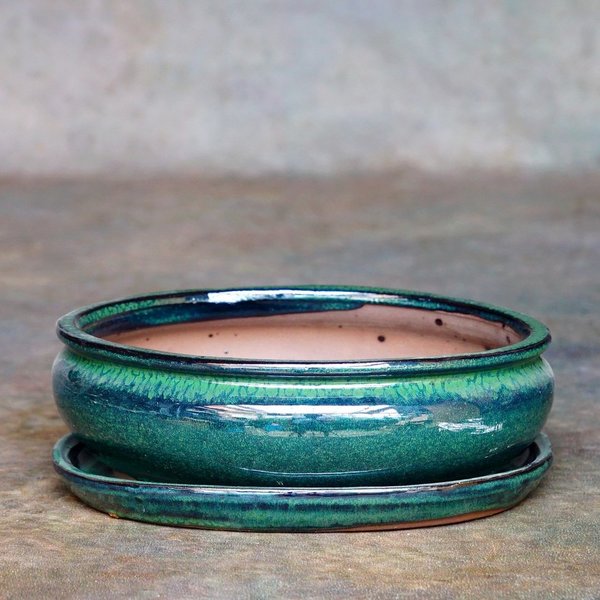 Bonsaischale Set oval, grün, 21 x 16,5 x 6,5 cm
